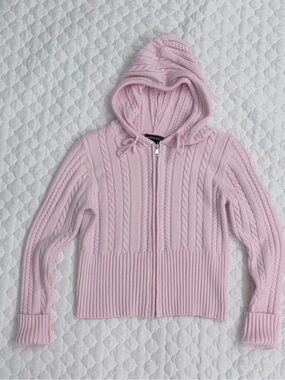 Harper &  Ivy Cable Knit Zip Hoodie Cardigan - Pale Pink